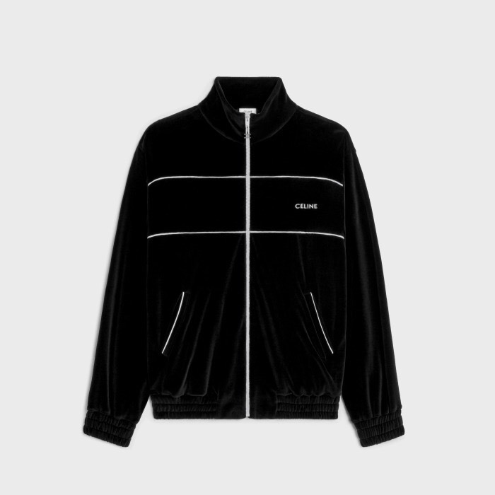 P499 CE字母植绒外套黑色