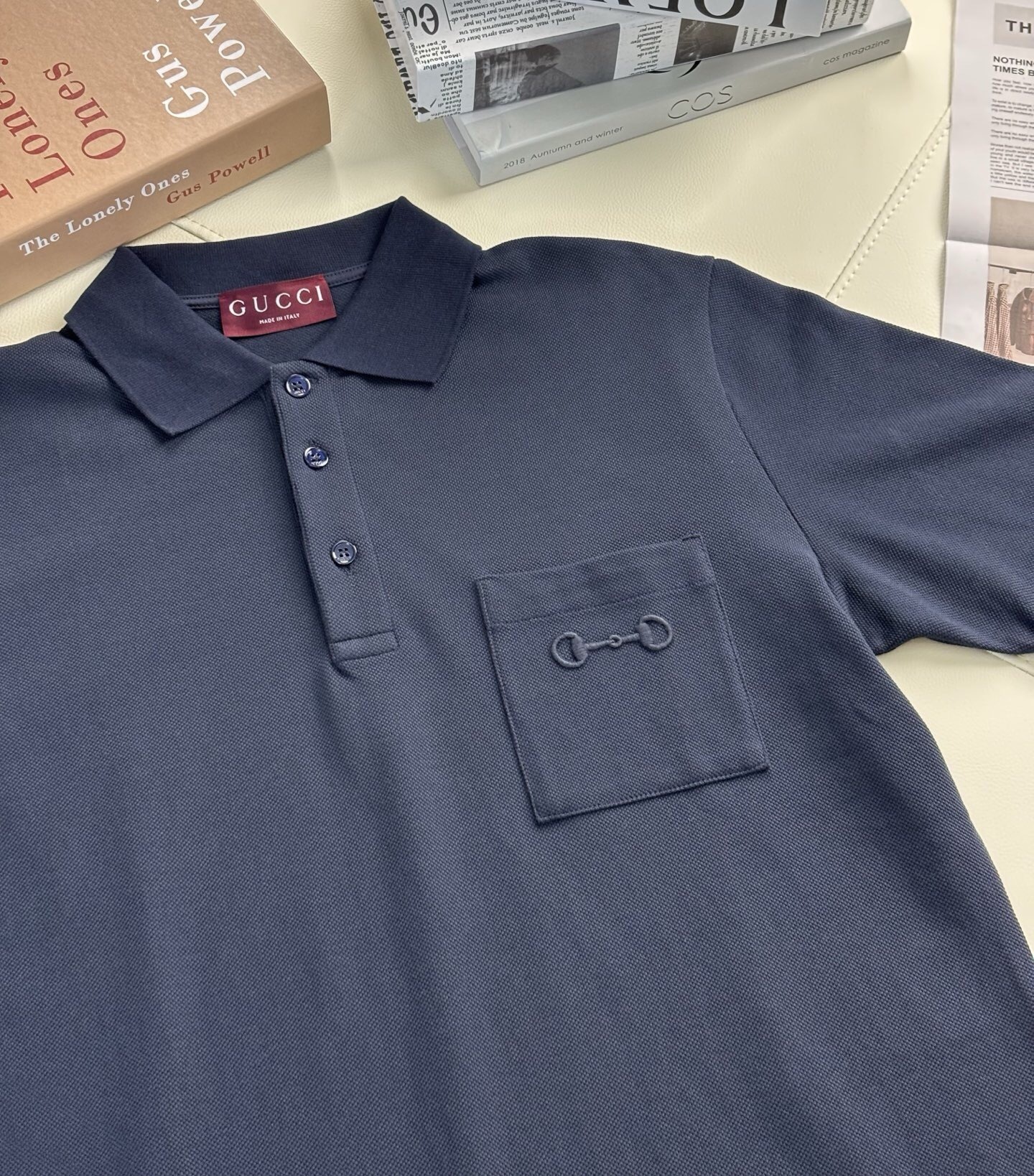 P299 藏青色马衔扣刺绣polo