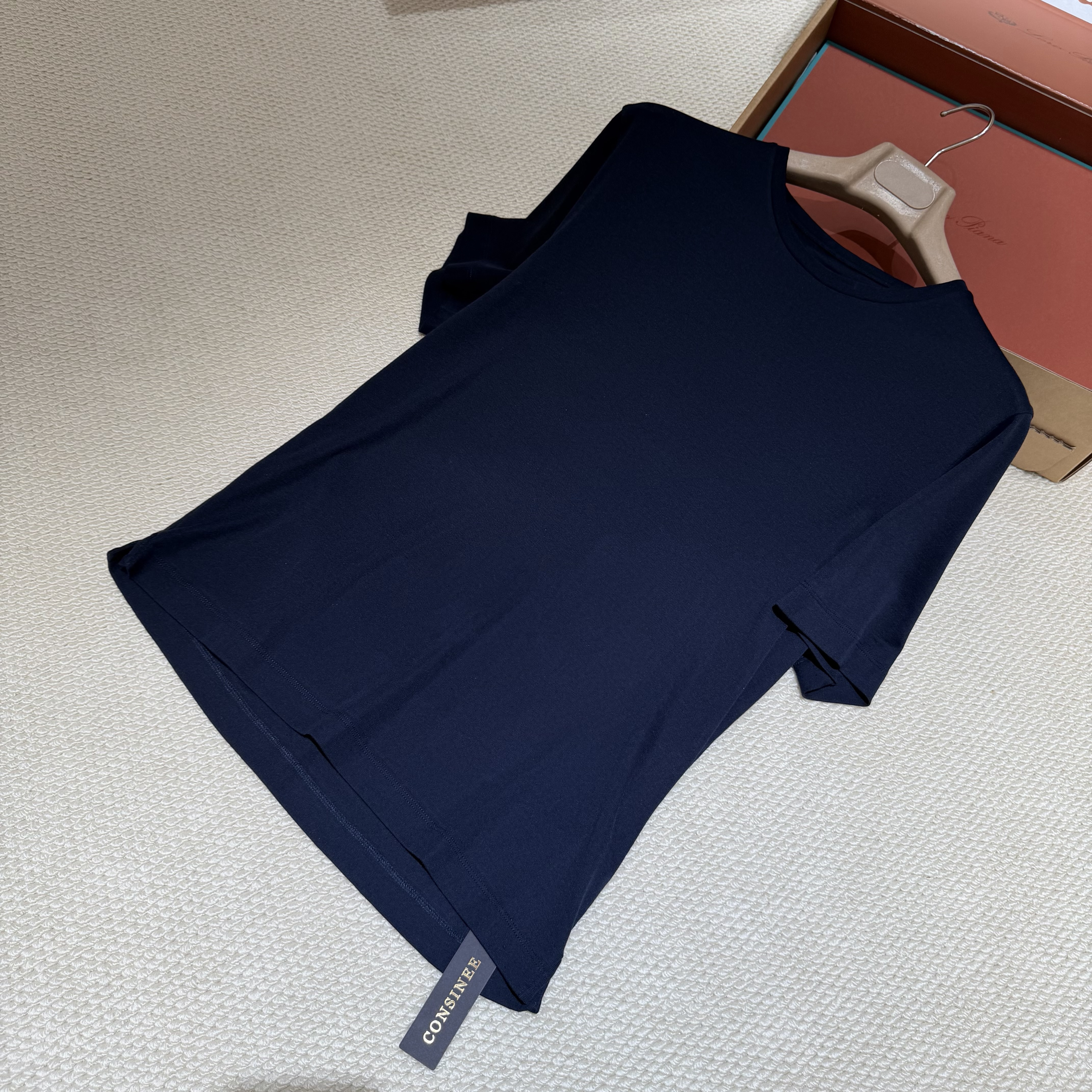 P389 蚕丝棉针织短袖深蓝色