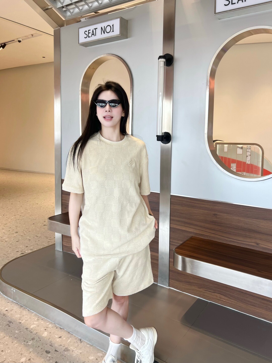 P309 棋盘格提花短裤 杏色 · image 18
