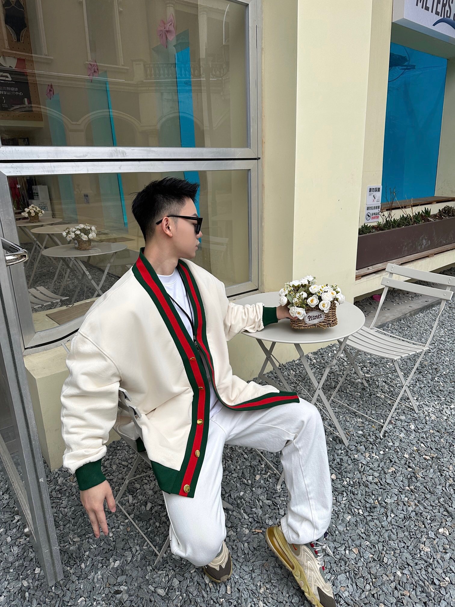 P469 G红绿织带条开衫杏色 · image 14