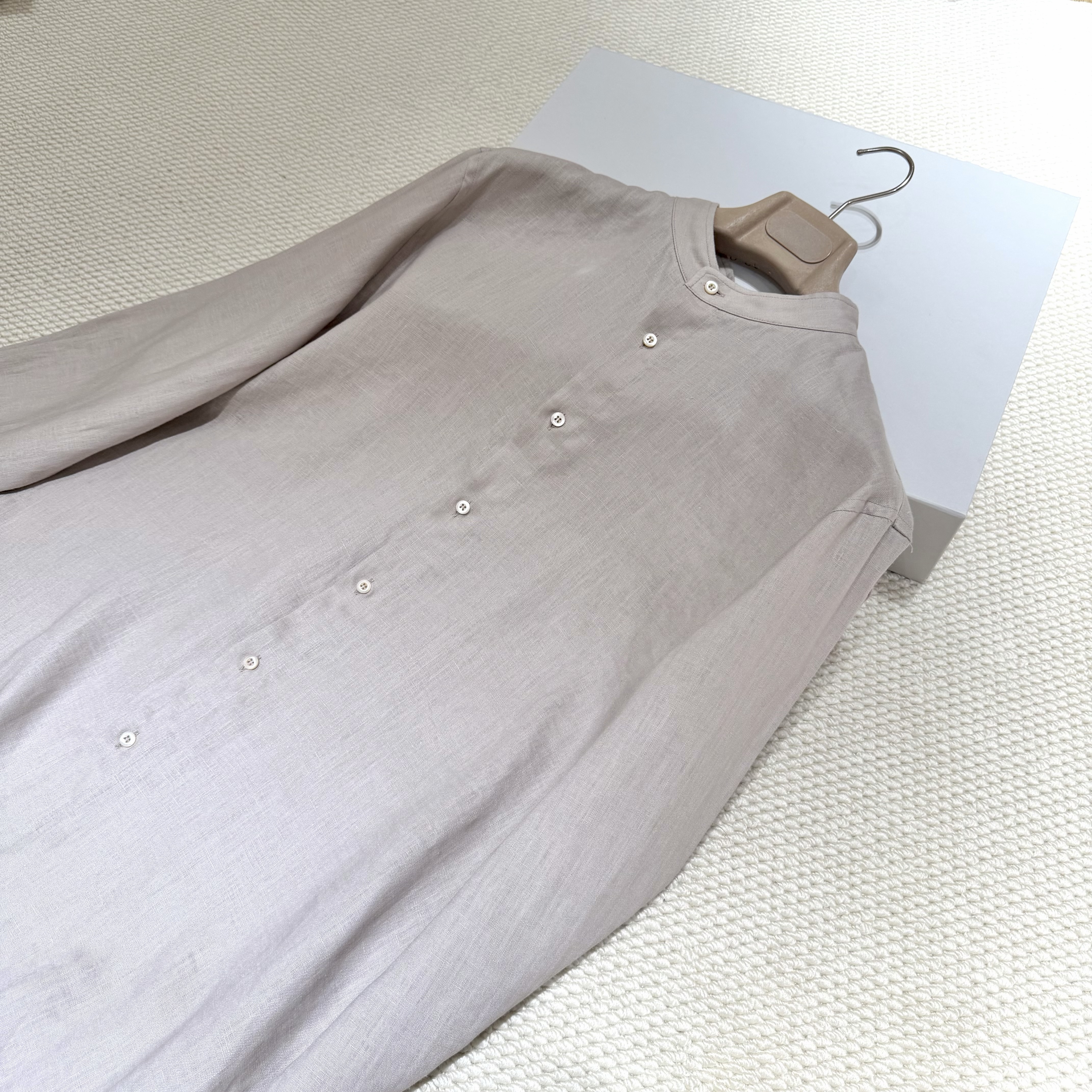 P399 立领亚麻衬衫米色 · image 5
