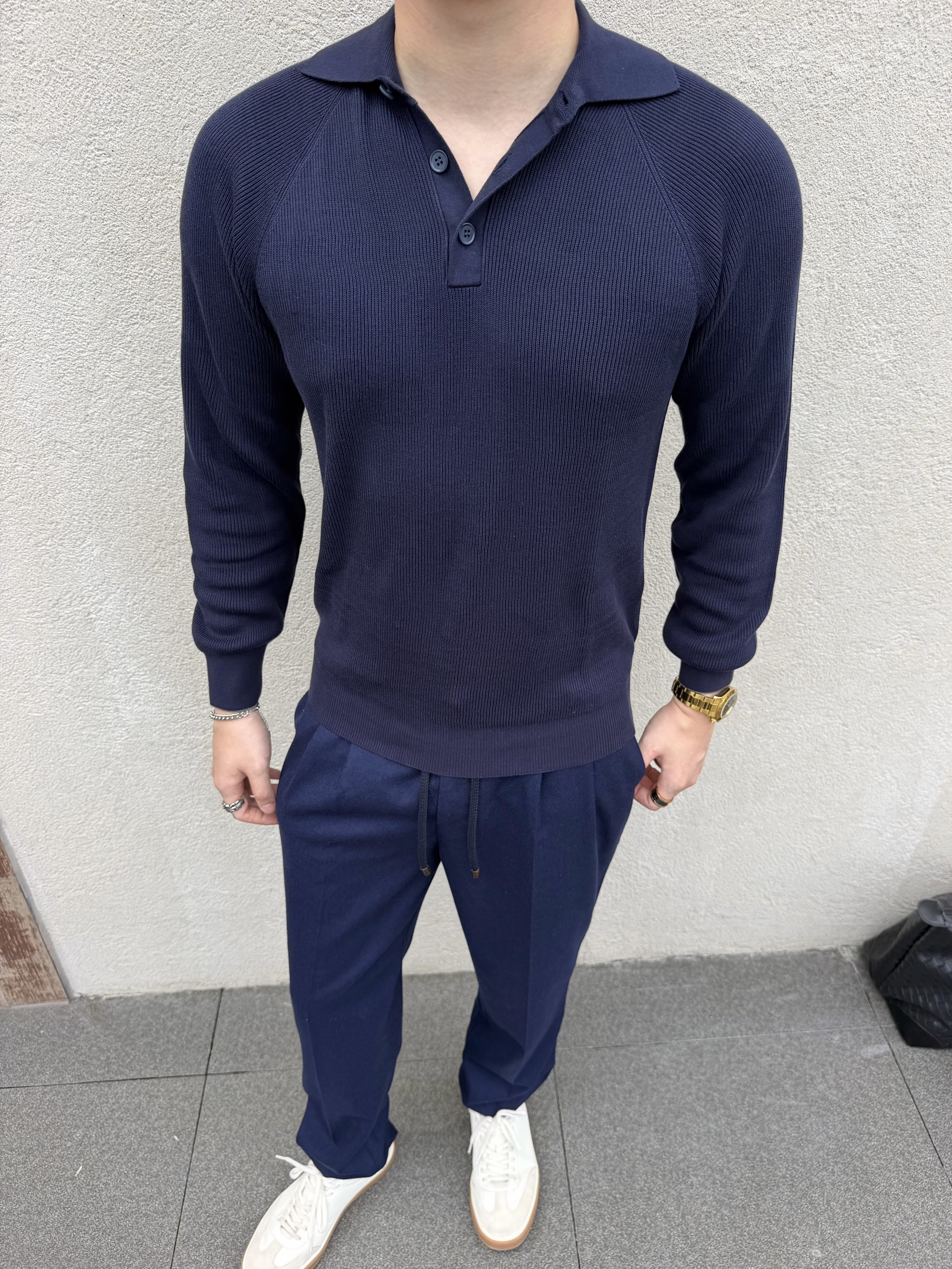 P399 Deep blue striped long sleeved polo shirt · image 20
