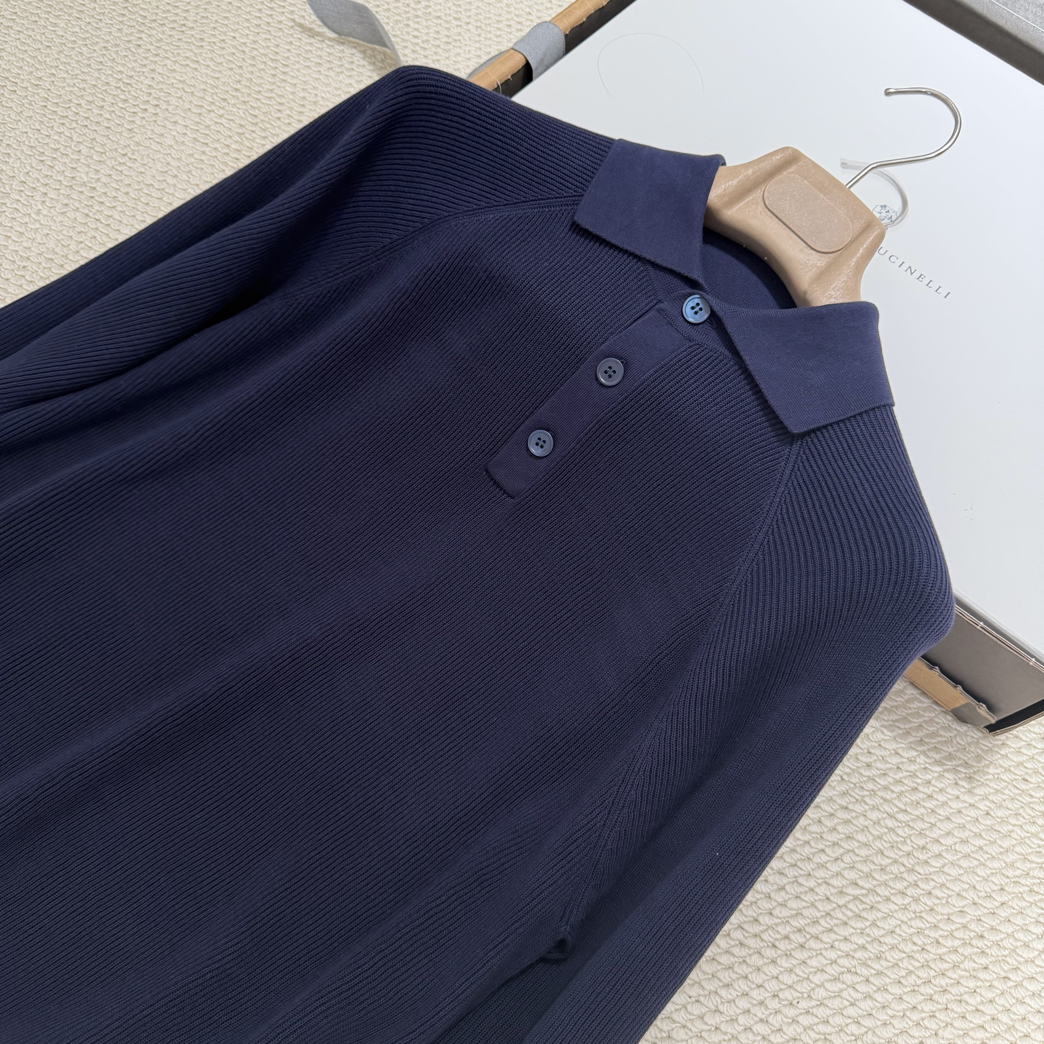 P399 Deep blue striped long sleeved polo shirt · image 7