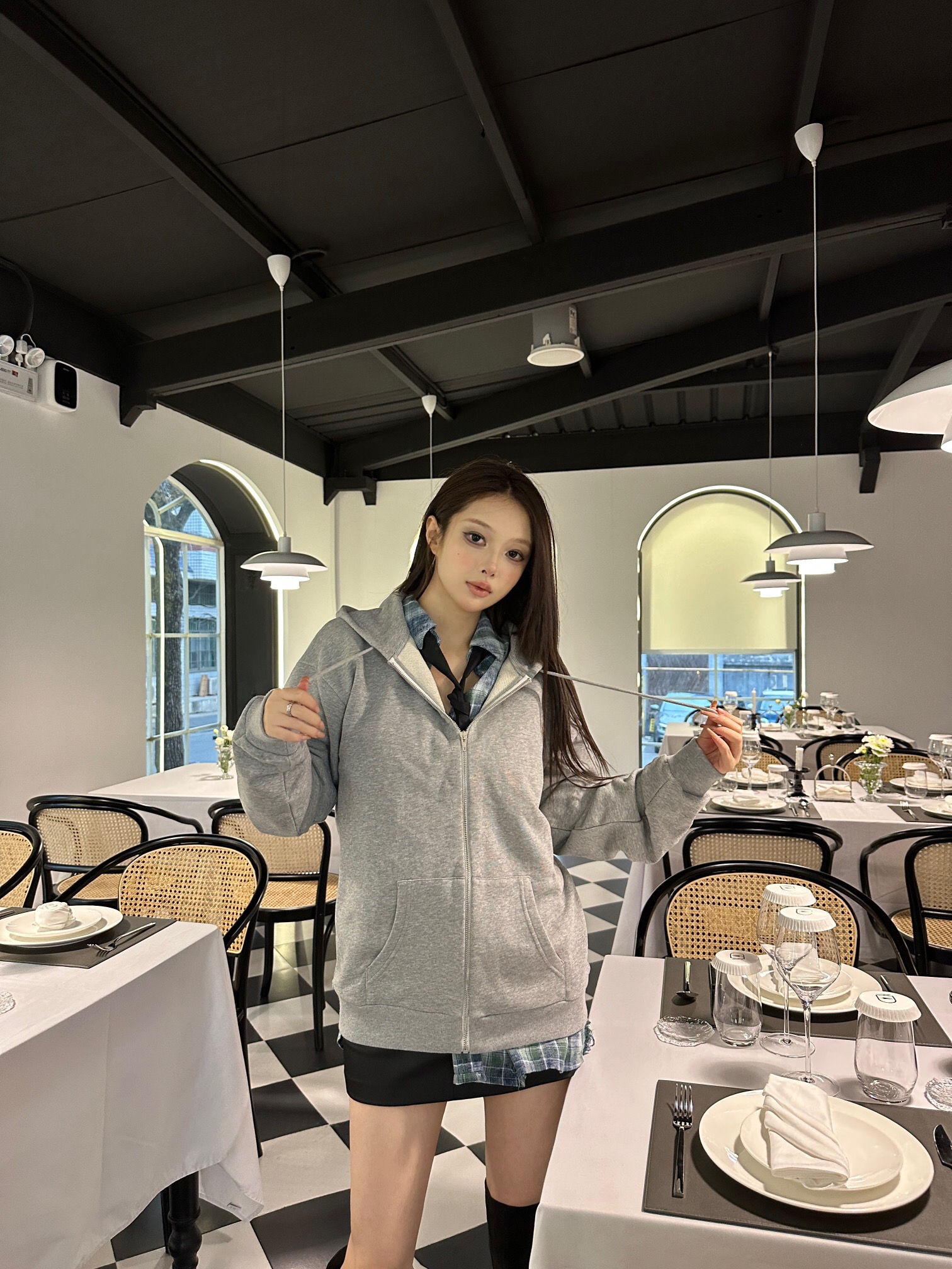 P399 Grey Hat Printed Zipper Hoodie · image 17